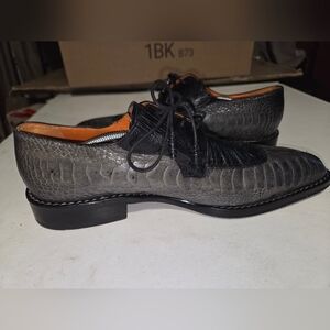 Mezlan Platinum Ostrich Mens 12 Black/Gray Leather Lace Up Dress Shoes Spain